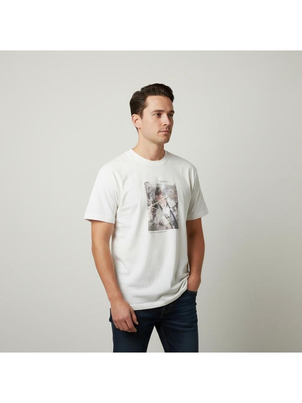 Men's DANY Off-White Short Sleeve Tee XL with Bird Graphic
